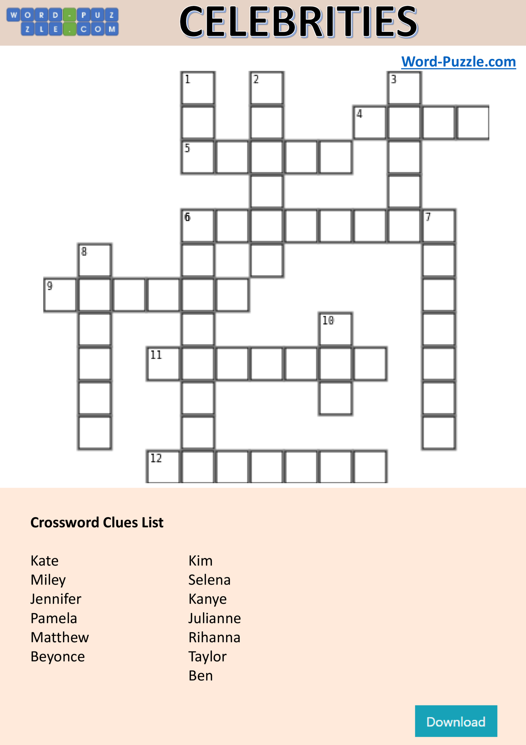 Celebrity Crossword Puzzle Gratis