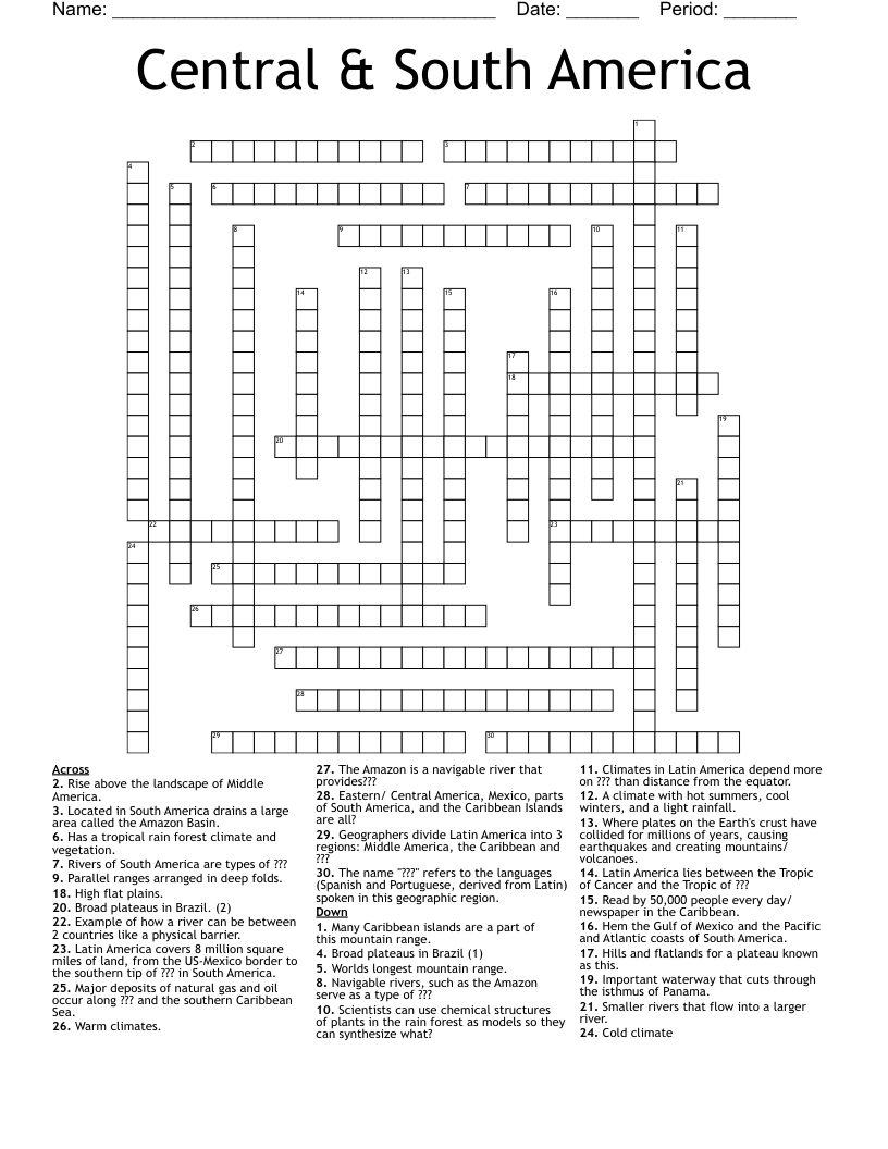 Central South America Crossword WordMint
