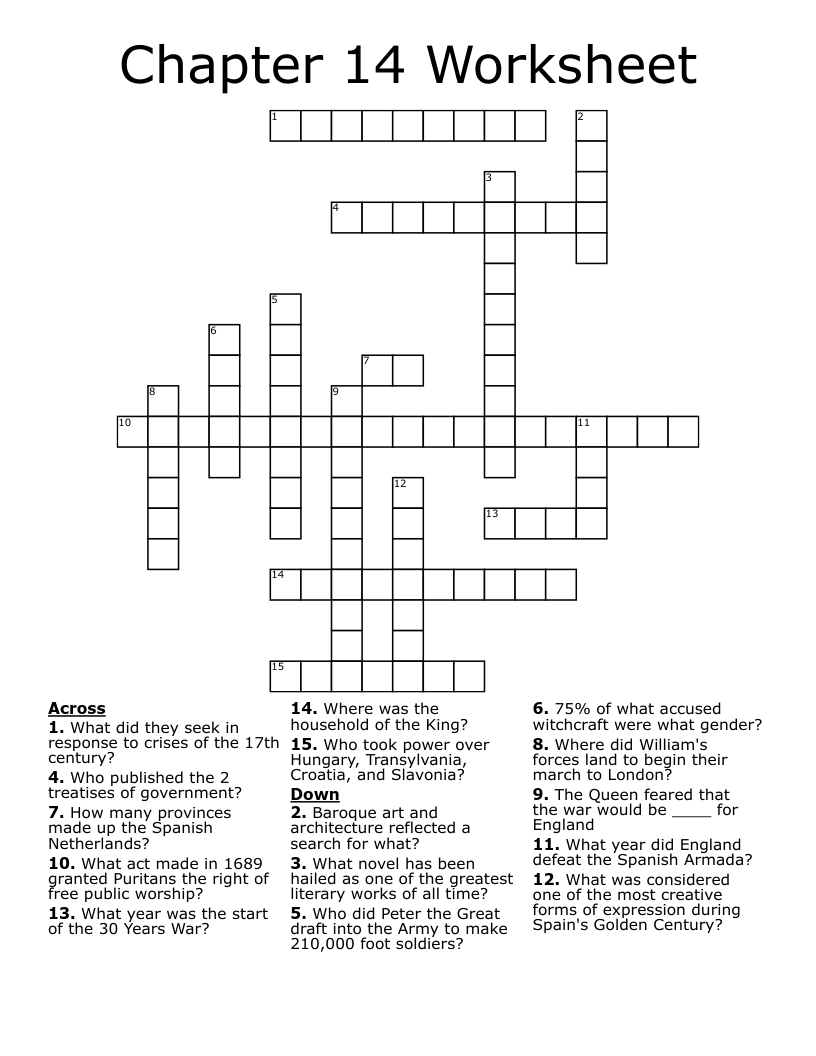 Chapter 14 Worksheet Crossword WordMint
