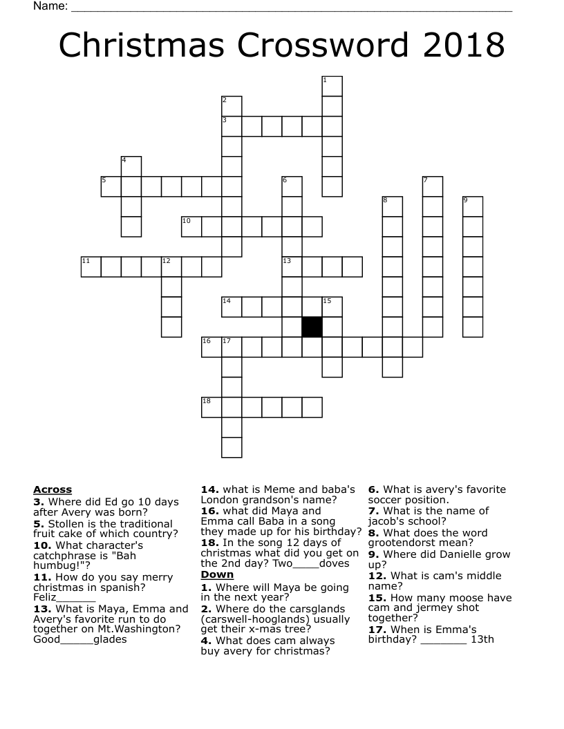 Christmas Crossword 2018 WordMint