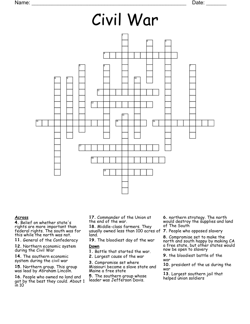 Civil War Crossword WordMint