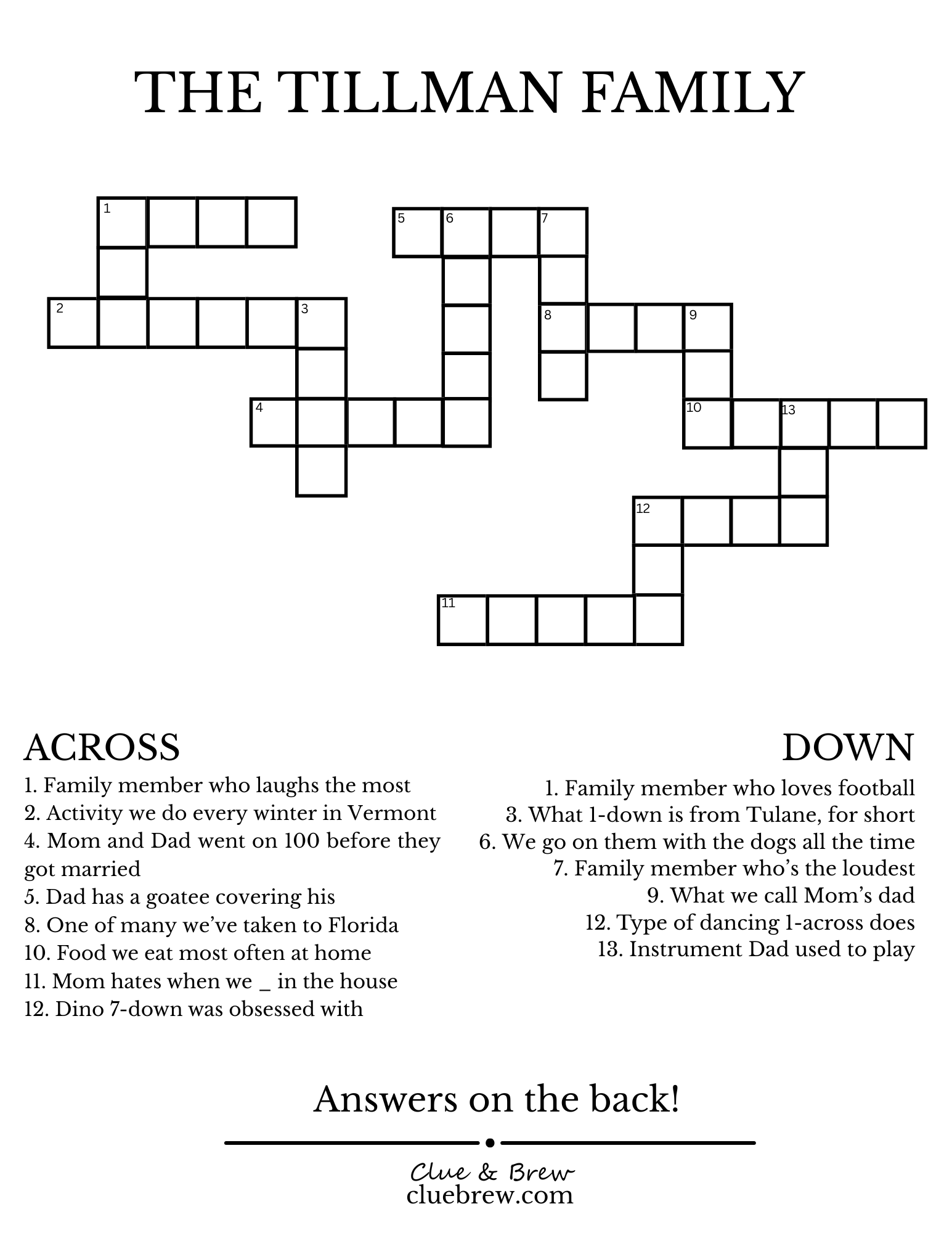 Clue Brew Custom Crossword Puzzles And Experiences