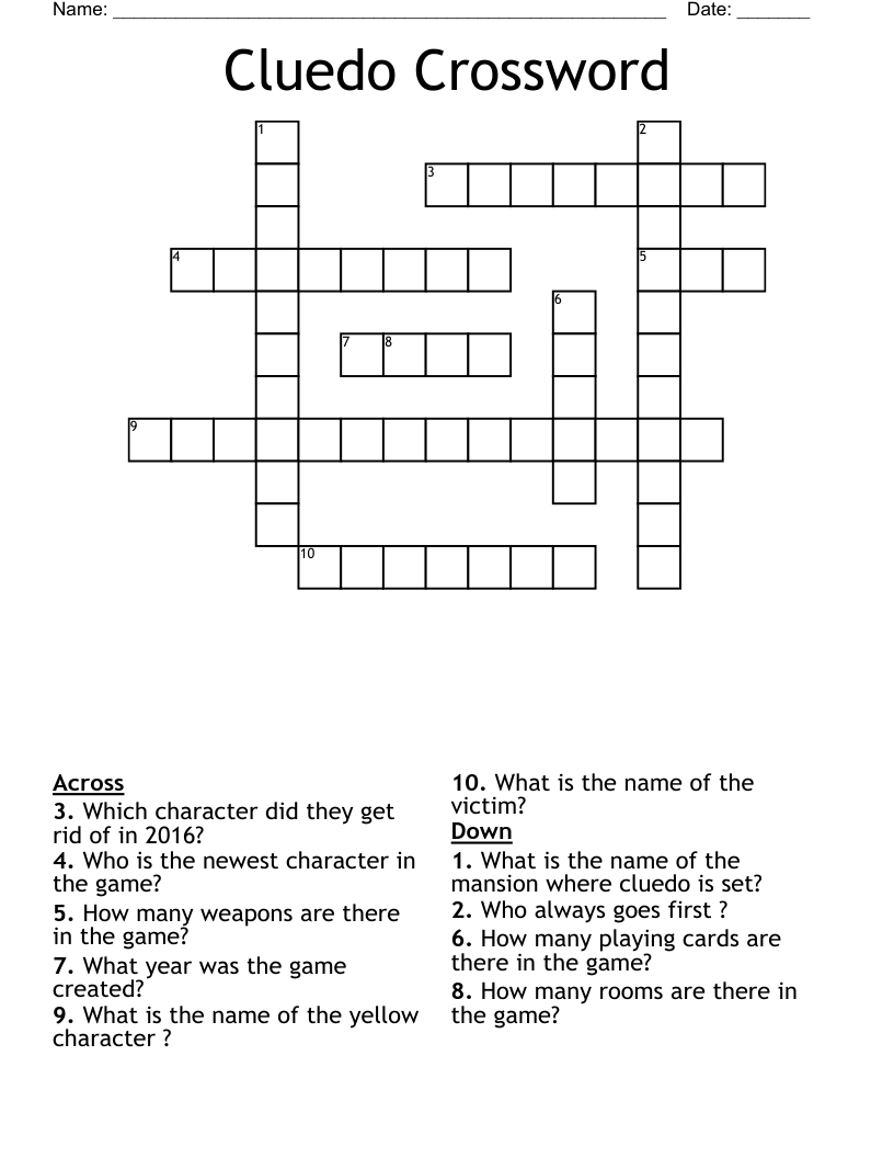 Cluedo Crossword WordMint