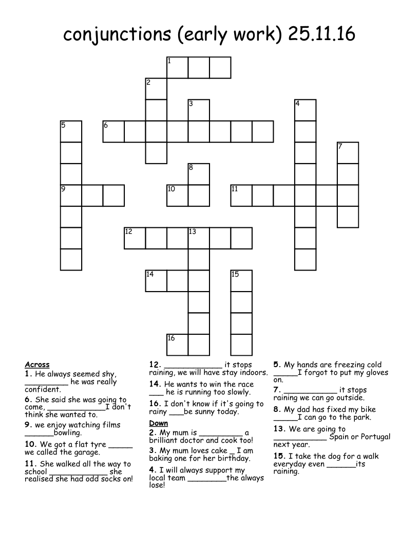 Conjunctions early Work 25 11 16 Crossword WordMint