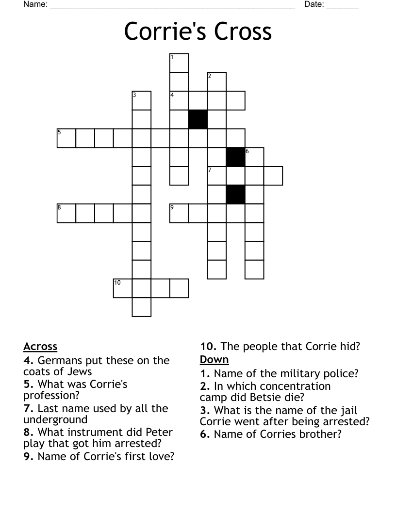 Corrie s Cross Crossword WordMint