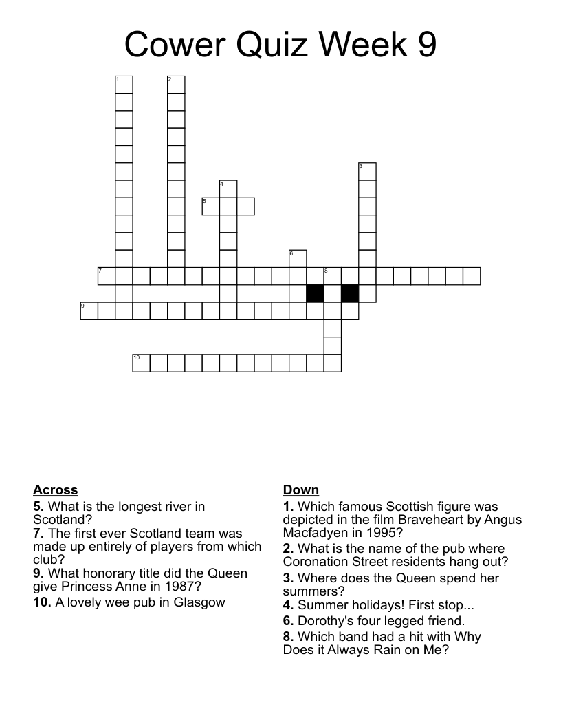 Cower Quiz Week 9 Crossword WordMint