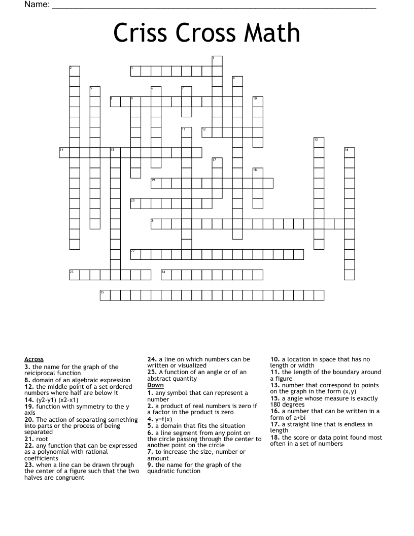 Criss Cross Math Crossword WordMint