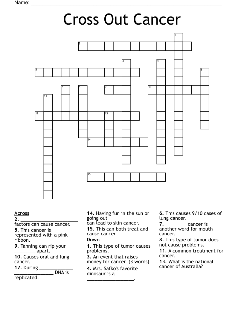 Cross Out Cancer Crossword WordMint