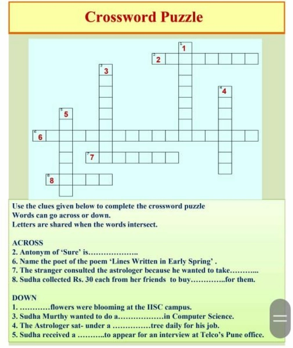 Crossword Puzzle Use The Clues Given Below To Complete The Crossword Puz 