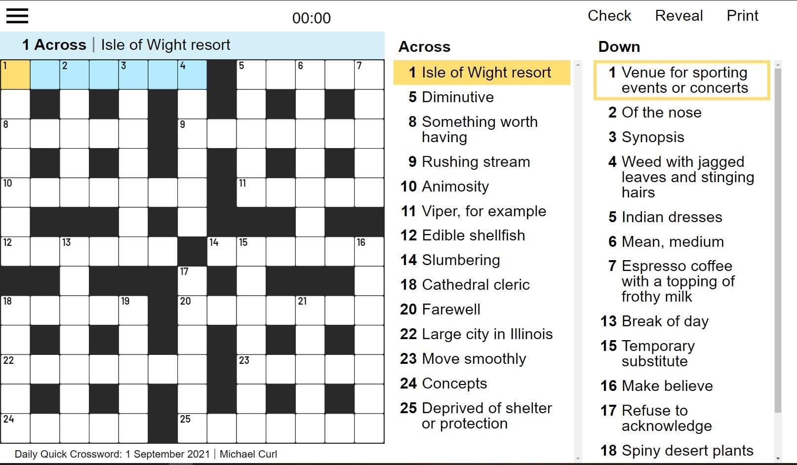 Daily Quick Crossword Free Online Game Dictionary