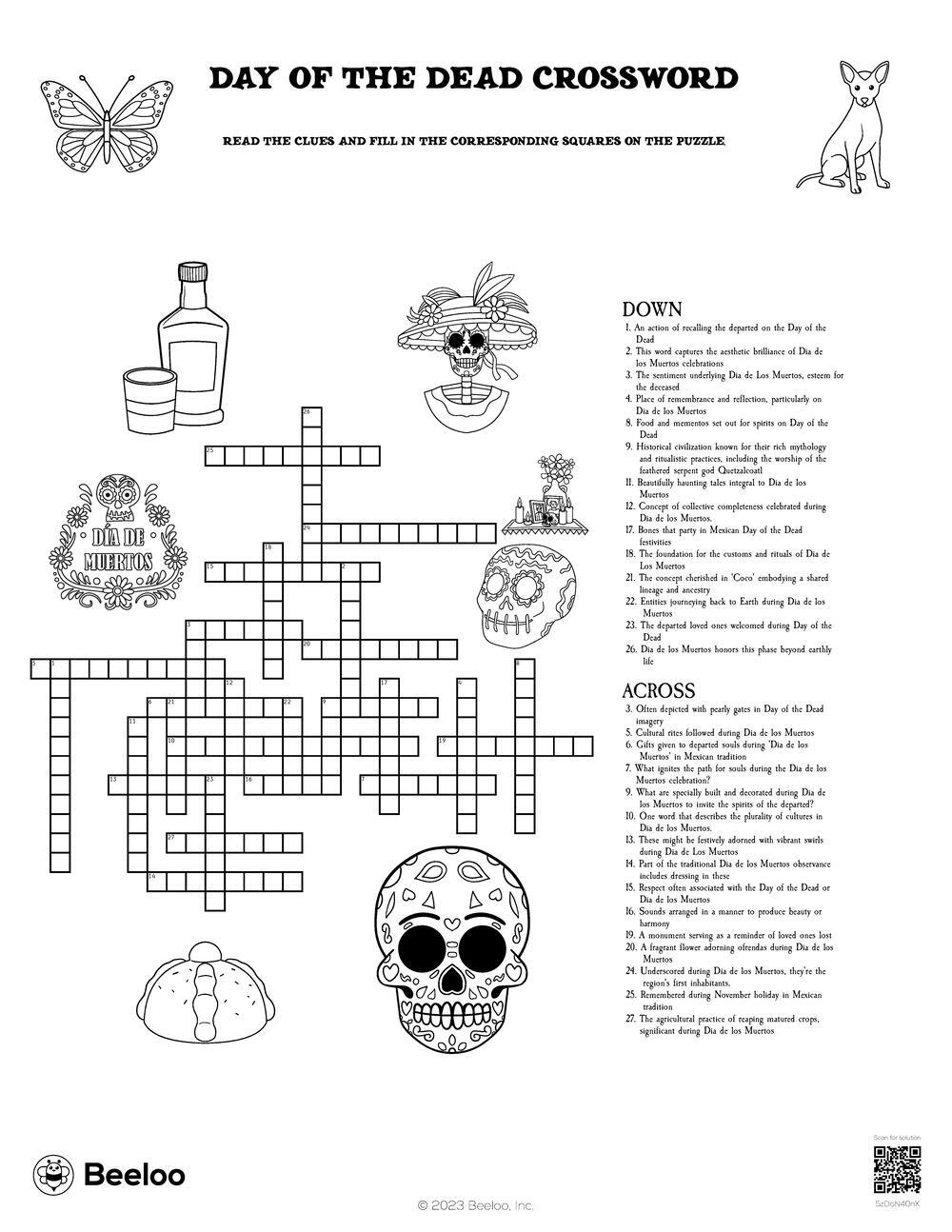 Day Of The Dead Crossword Beeloo Printable Crafts And Activities For Kids