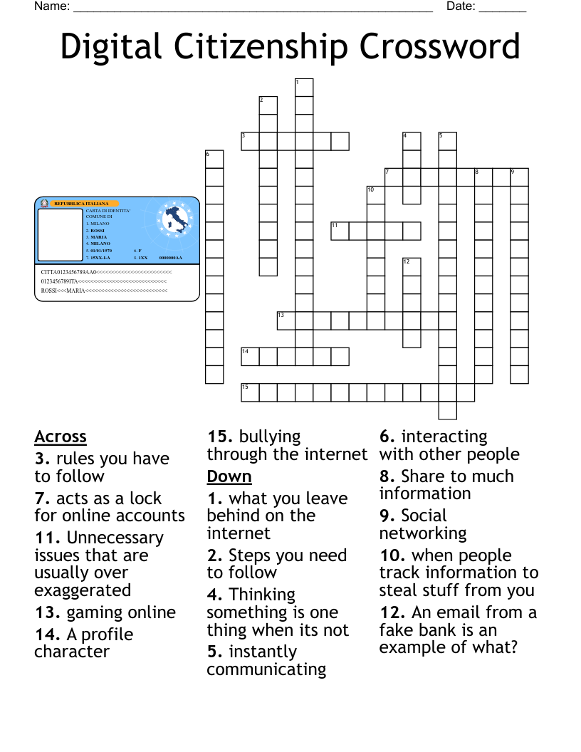 Digital Citizenship Crossword WordMint