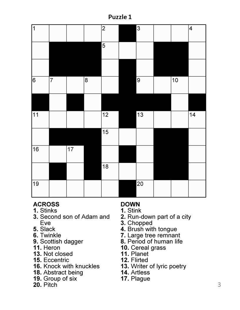 easy crossword puzzles printable