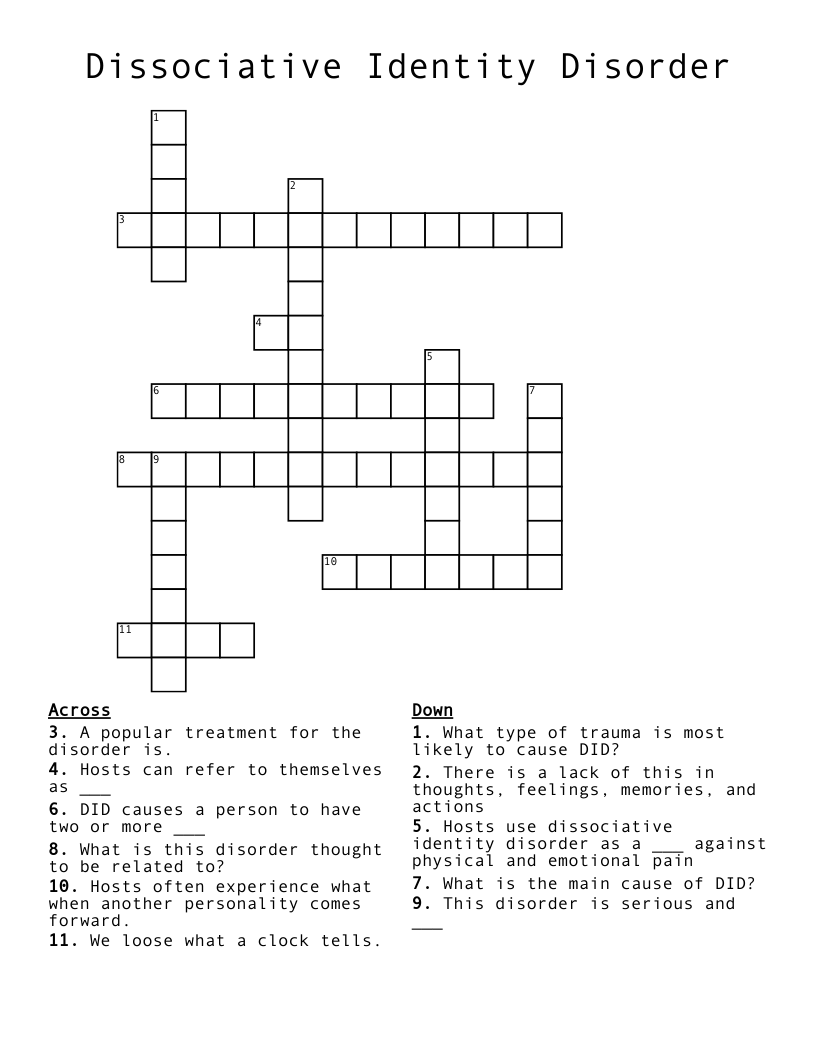 Dissociative Identity Disorder Crossword WordMint