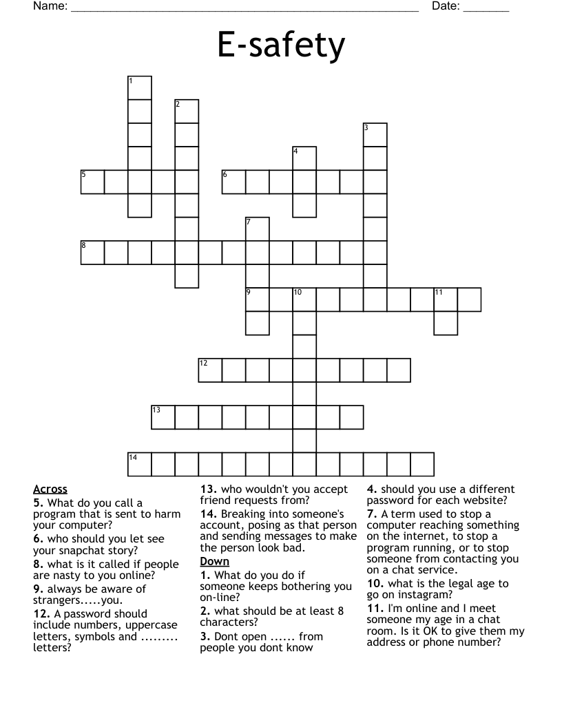 E safety Crossword WordMint