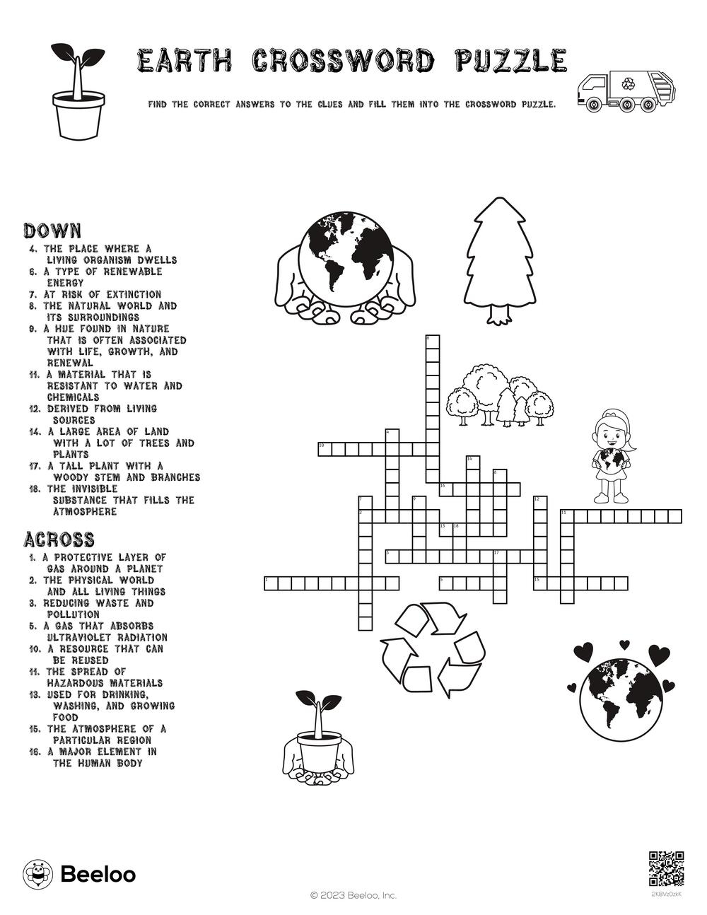 Earth Crossword Puzzle Beeloo Printable Crafts And Activities For Kids