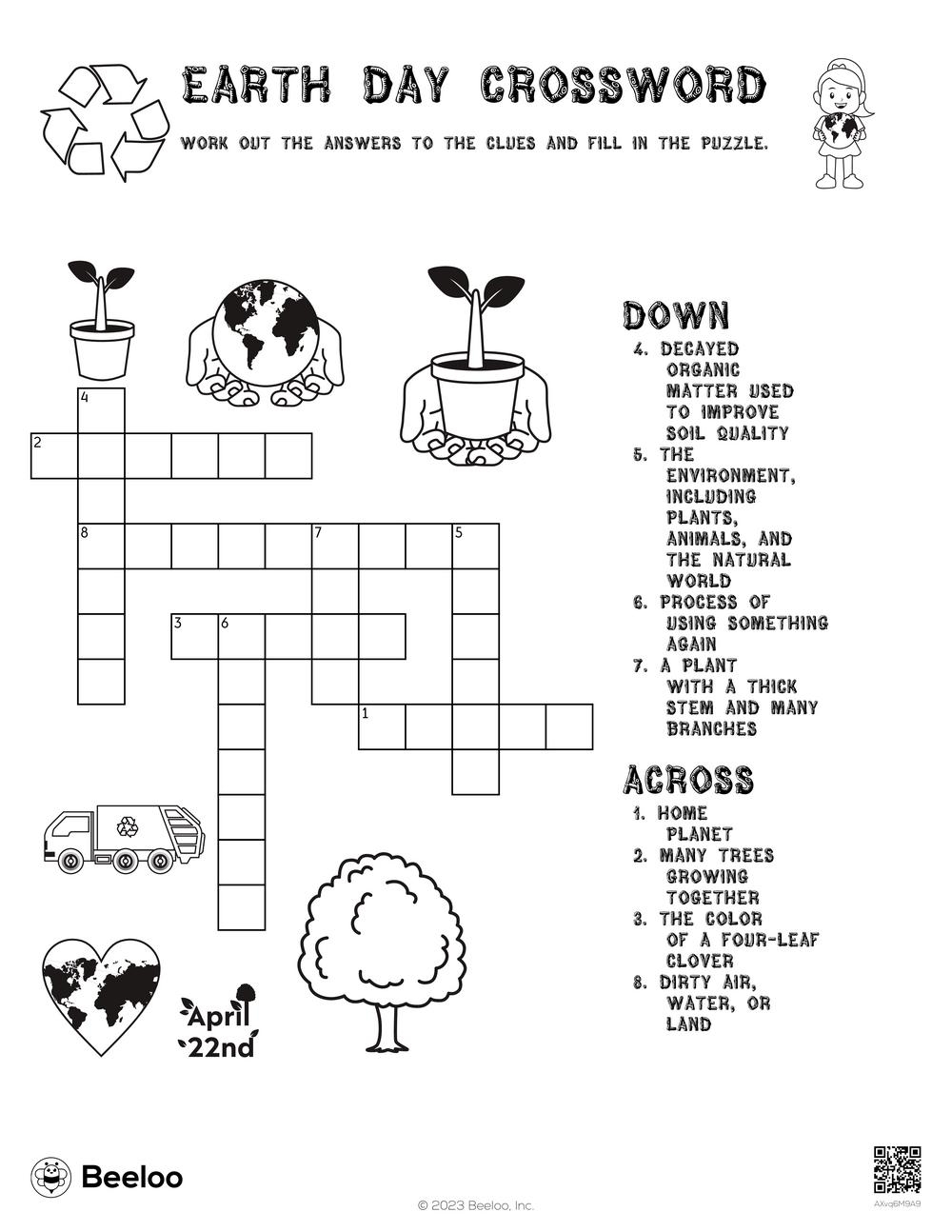 Earth Day Crossword Beeloo Printable Crafts And Activities For Kids