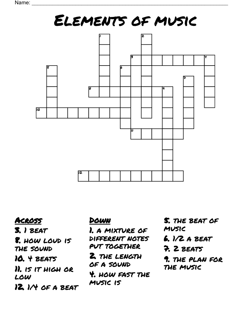 Elements Of Music Crossword WordMint
