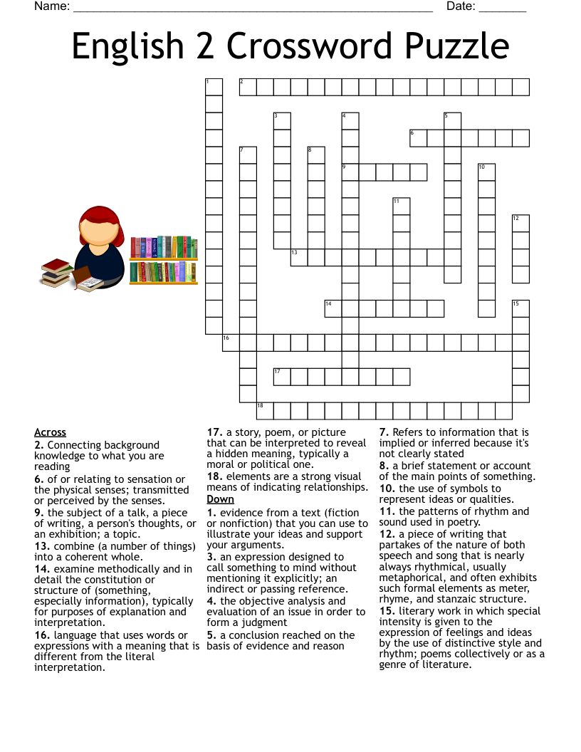 English 2 Crossword Puzzle WordMint