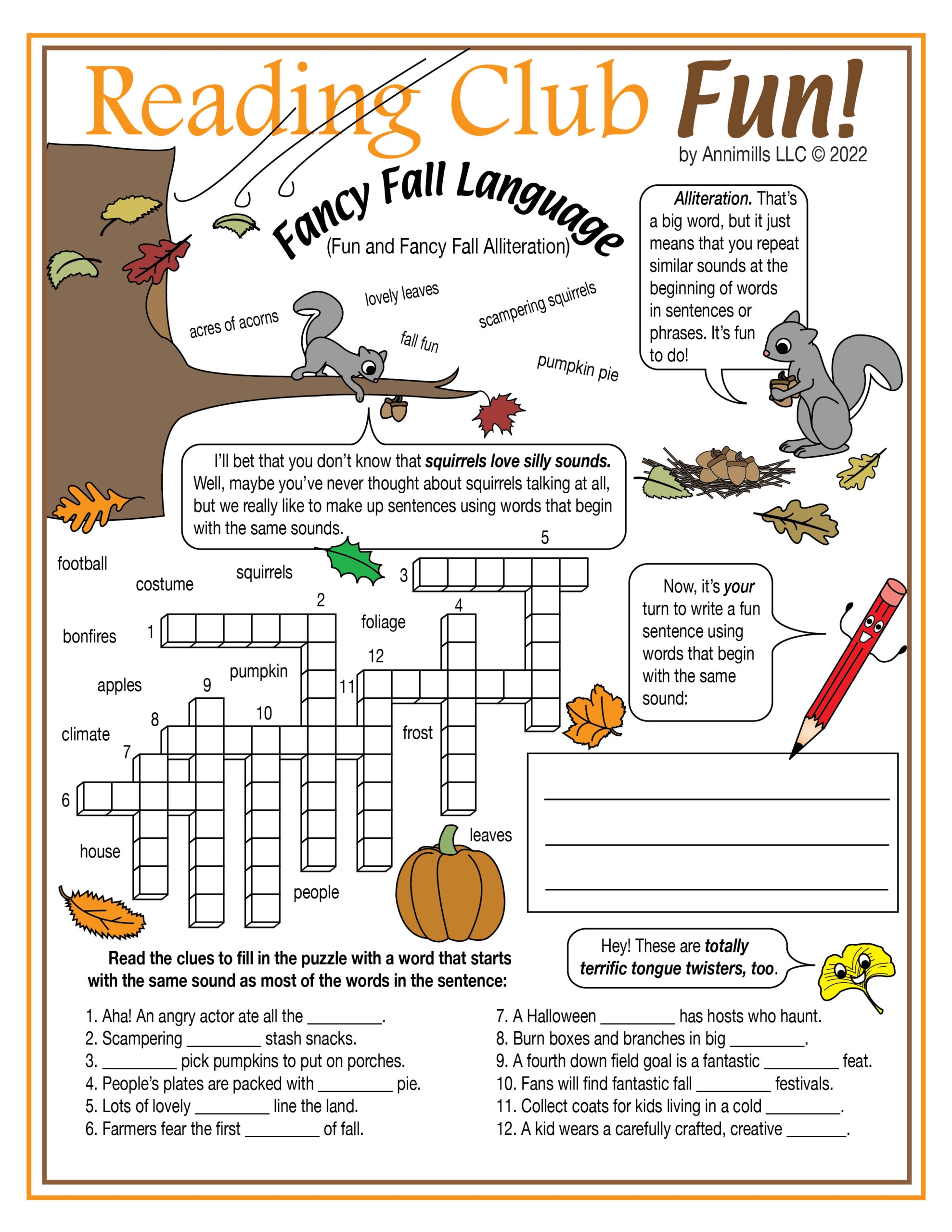 Fall Alliteration Printable Crossword Puzzle Made By Teachers