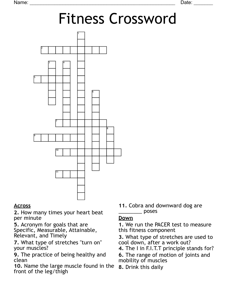 Fitness Crossword WordMint
