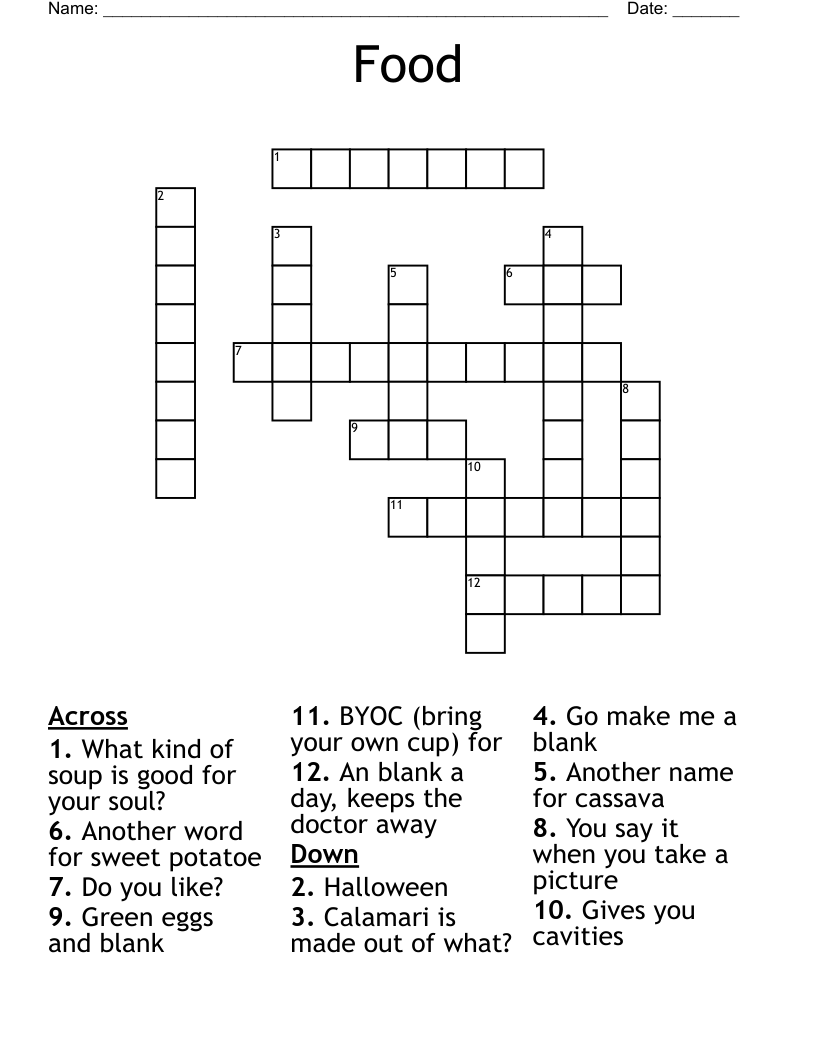 Food Crossword WordMint