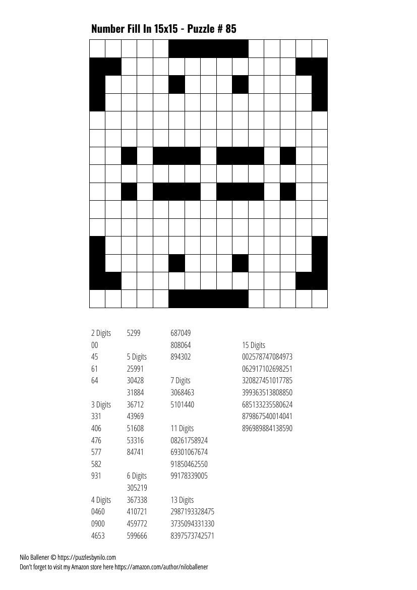 Free Downloadable Puzzle Number Fill In 15x15 85 Puzzles By Nilo