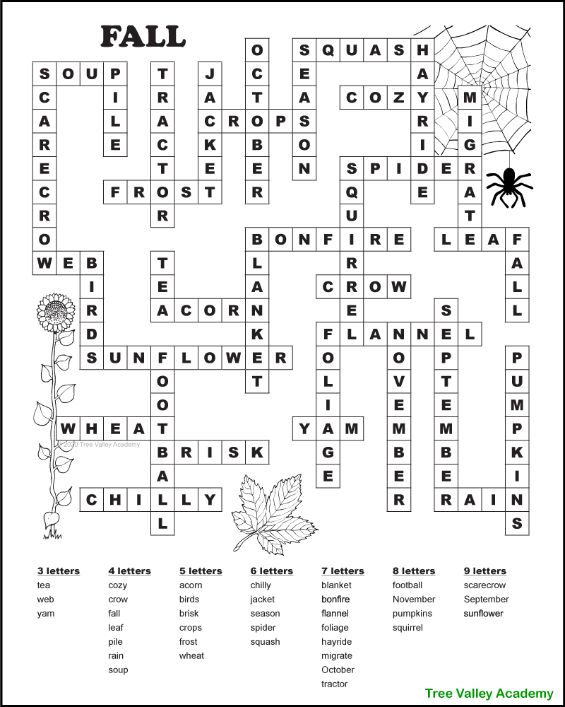 Free Printable Autumn Fall Word Fill In Puzzles Tree Valley Academy