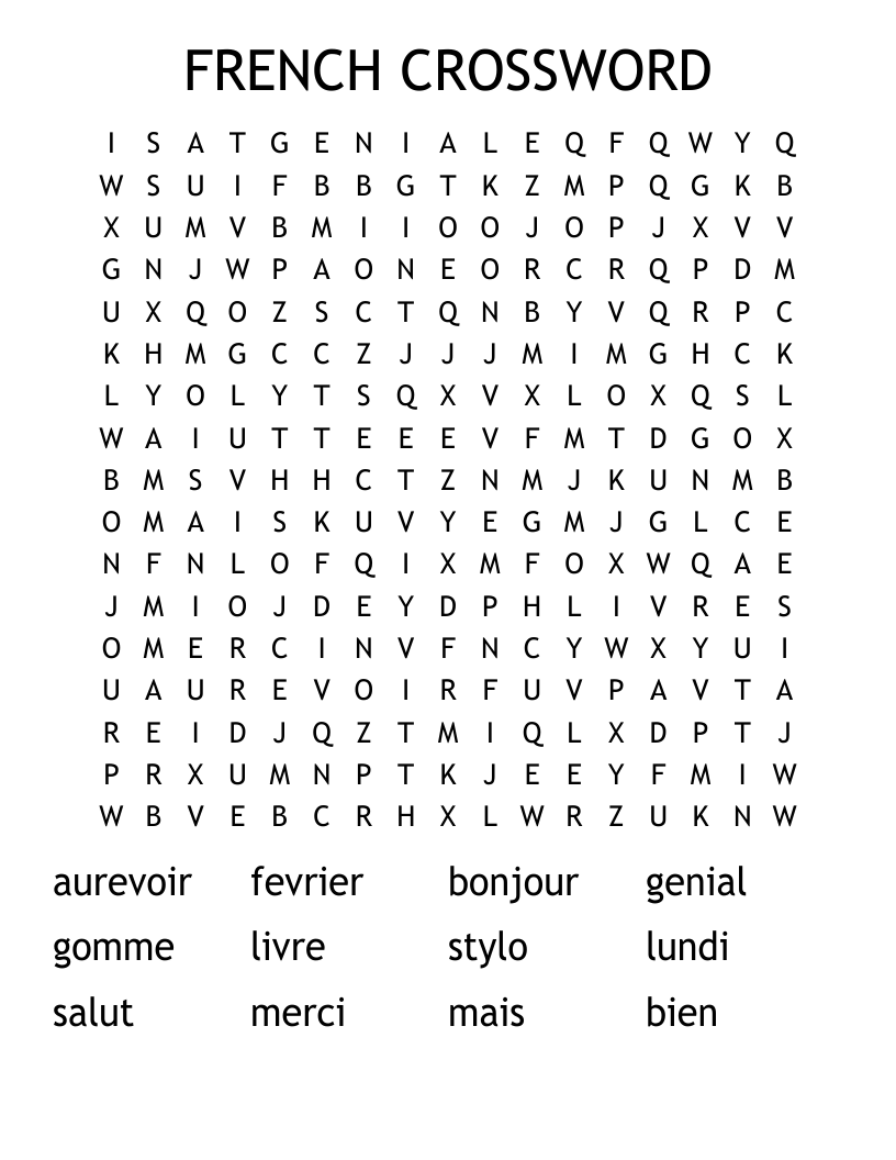 FRENCH CROSSWORD Word Search WordMint