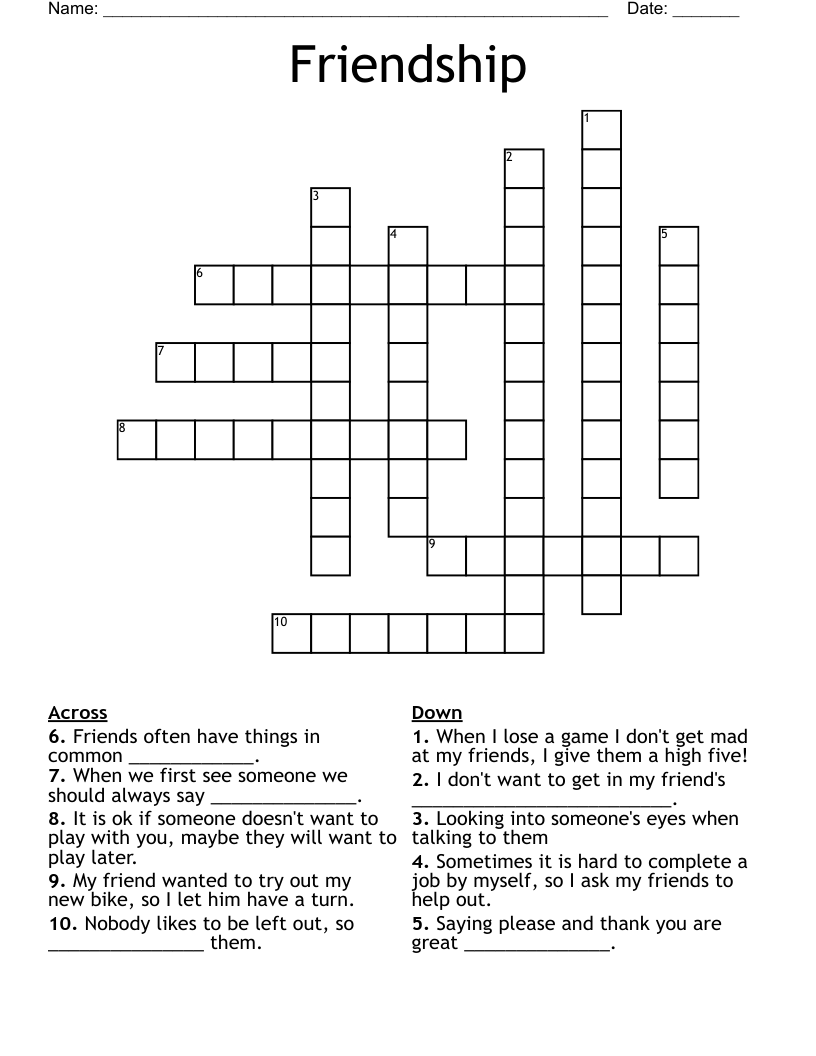Friendship Crossword WordMint