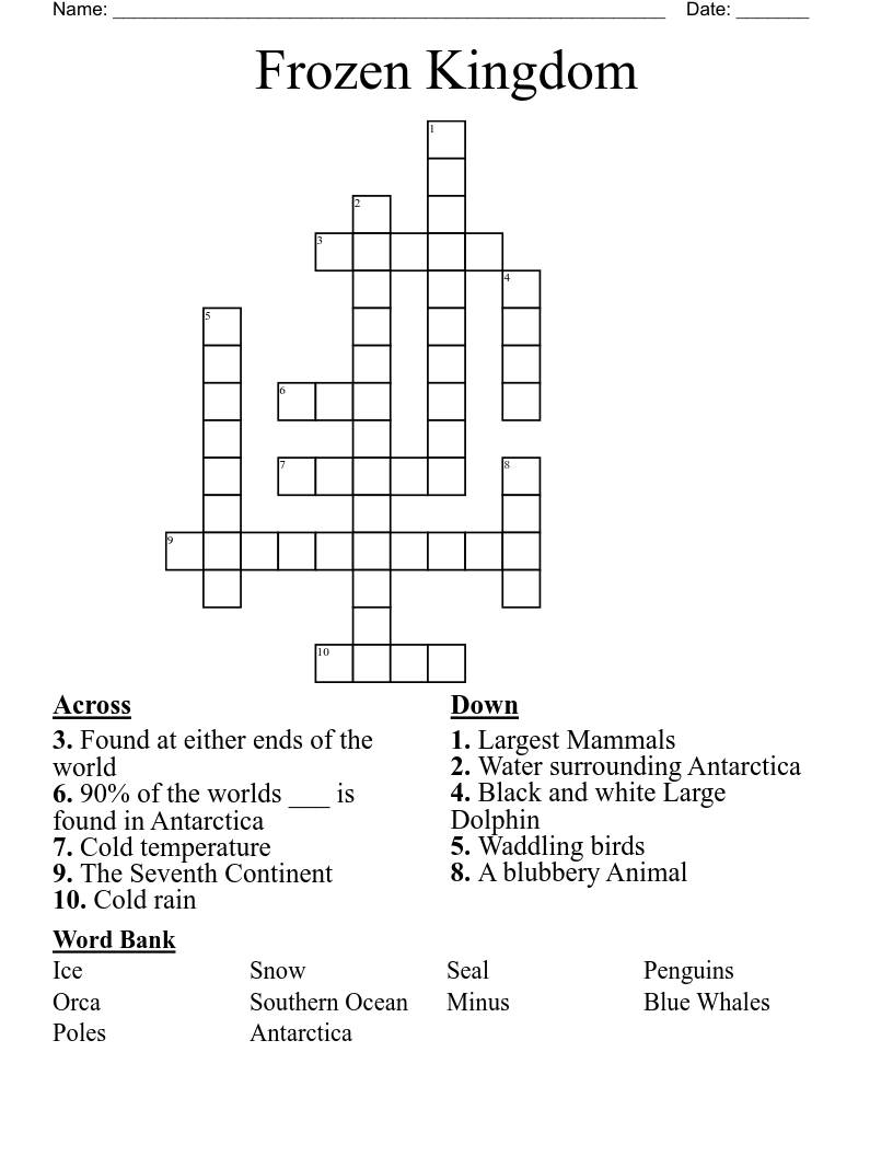 Frozen Kingdom Crossword WordMint