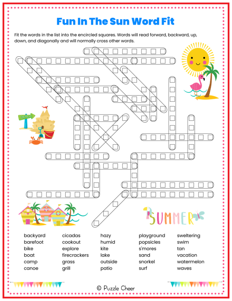 Fun In The Sun Word Fit Puzzle Puzzle Cheer