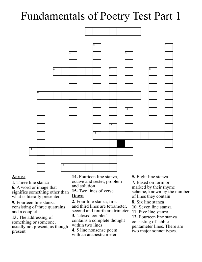 Fundamentals Of Poetry Test Part 1 Crossword WordMint