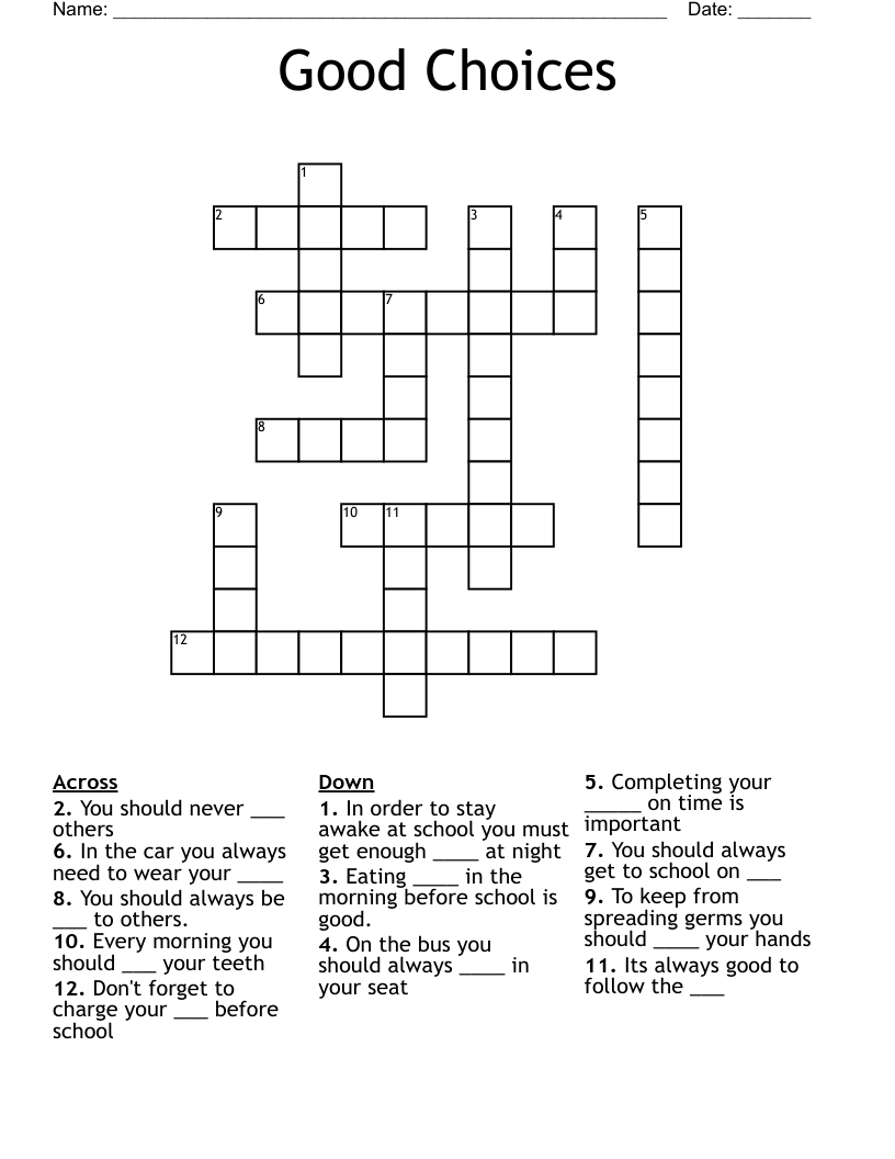 Good Choices Crossword WordMint