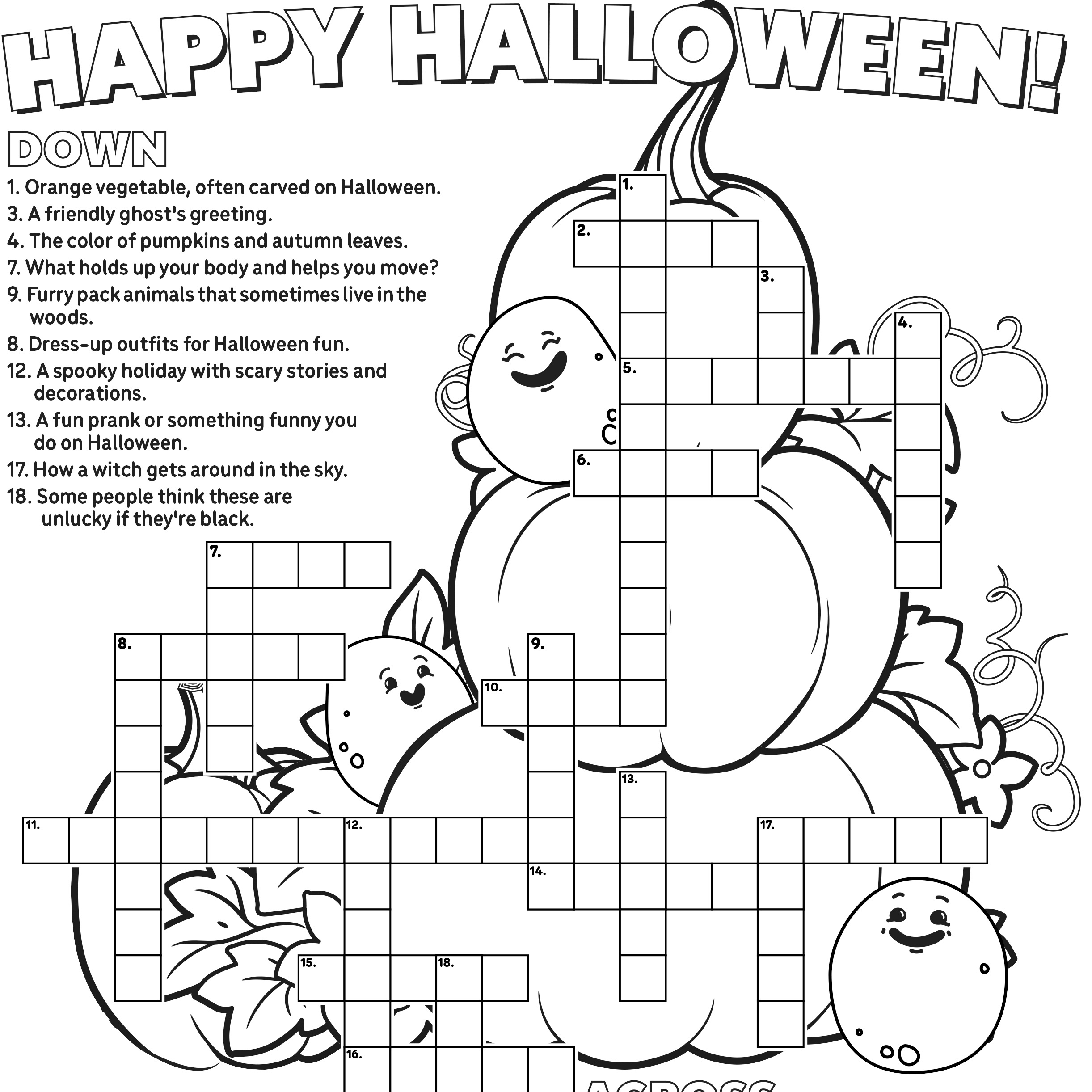 Halloween Crossword For Kids Free Printable