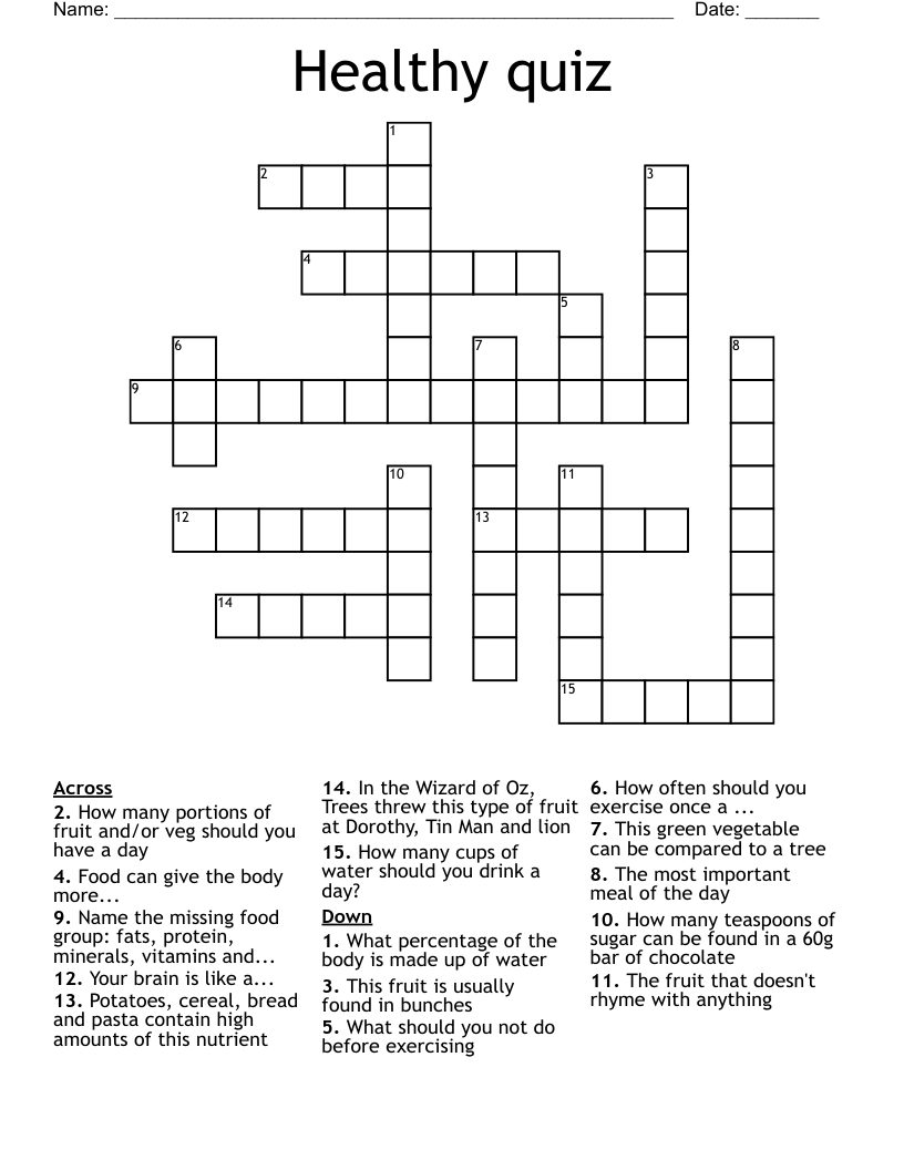 Healthy Quiz Crossword WordMint