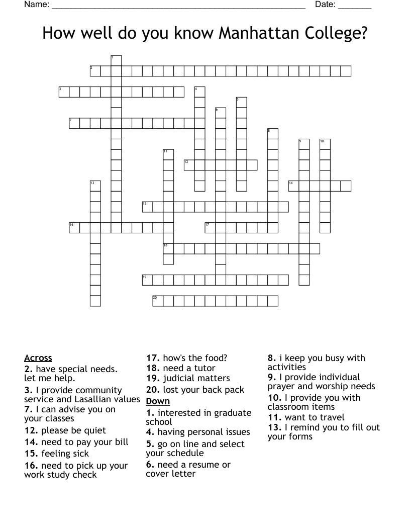How Well Do You Know Manhattan College Crossword WordMint