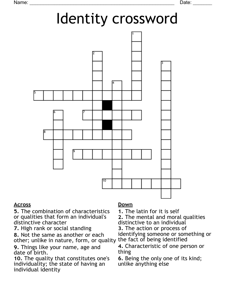 Identity Crossword WordMint