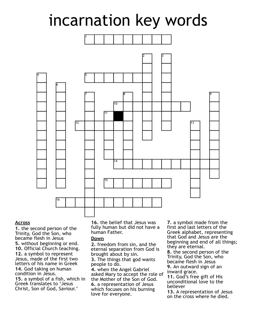Incarnation Key Words Crossword WordMint