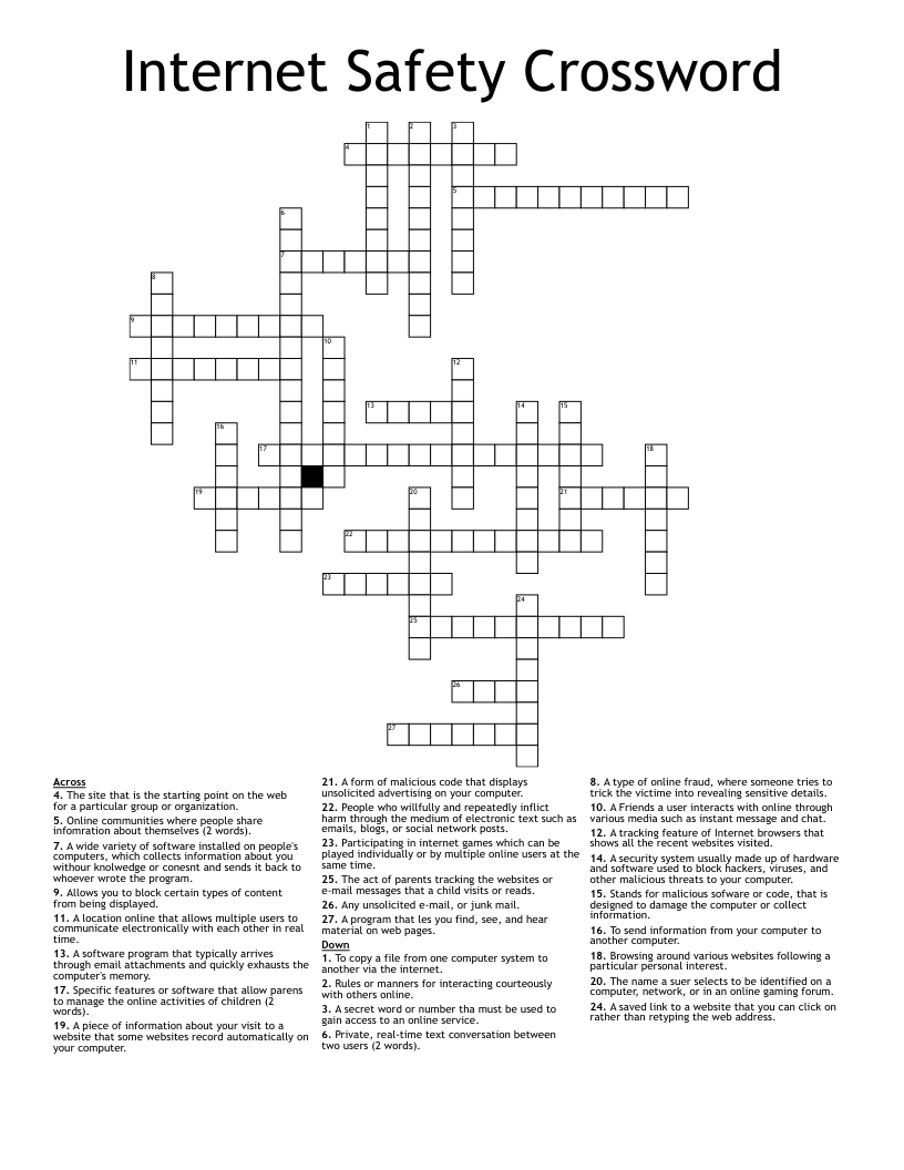 Internet Safety Crossword WordMint