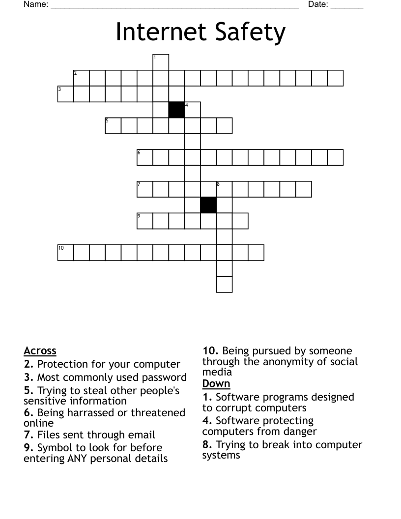 Internet Safety Crossword WordMint