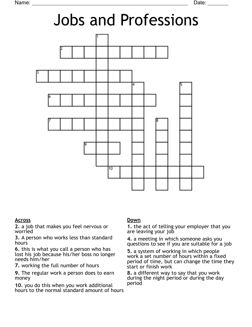 Jobs And Professions Crossword WordMint