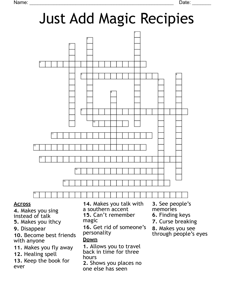 Just Add Magic Recipies Crossword WordMint