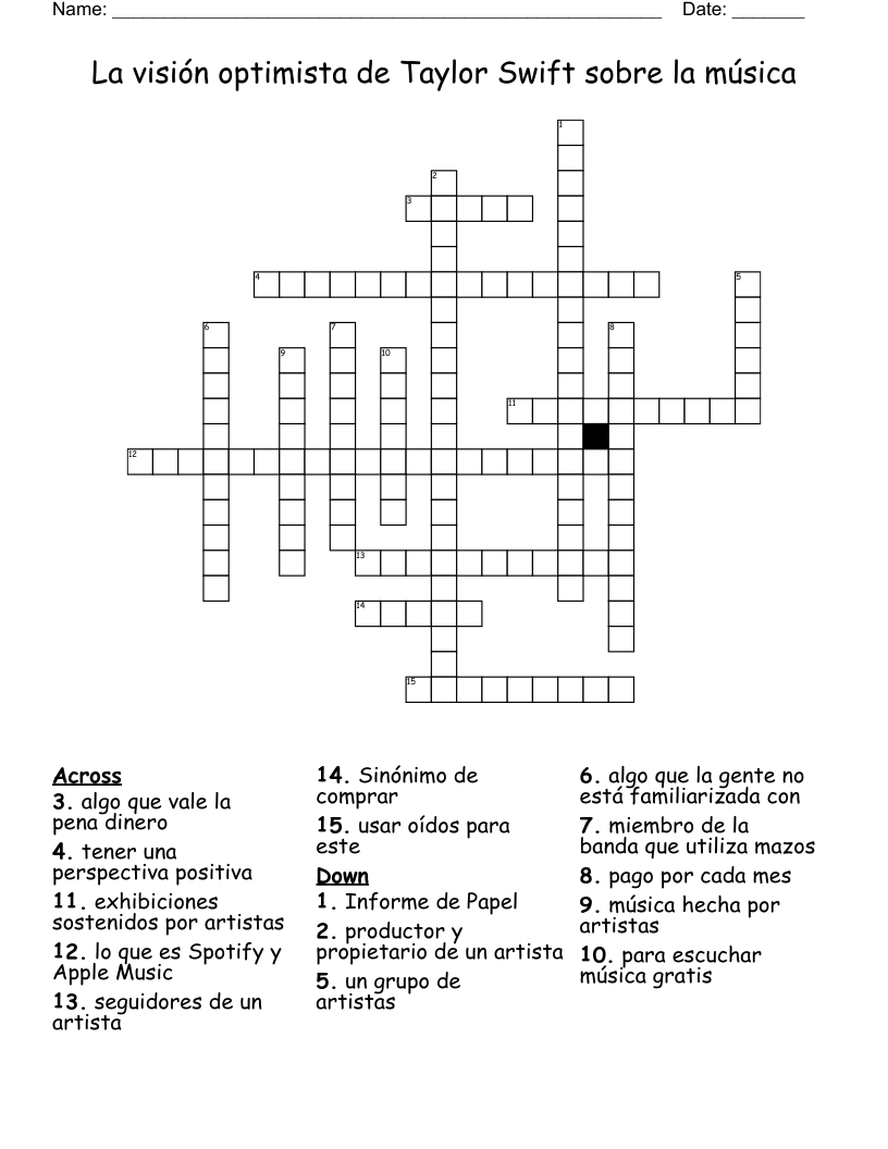 La Visi n Optimista De Taylor Swift Sobre La M sica Crossword WordMint