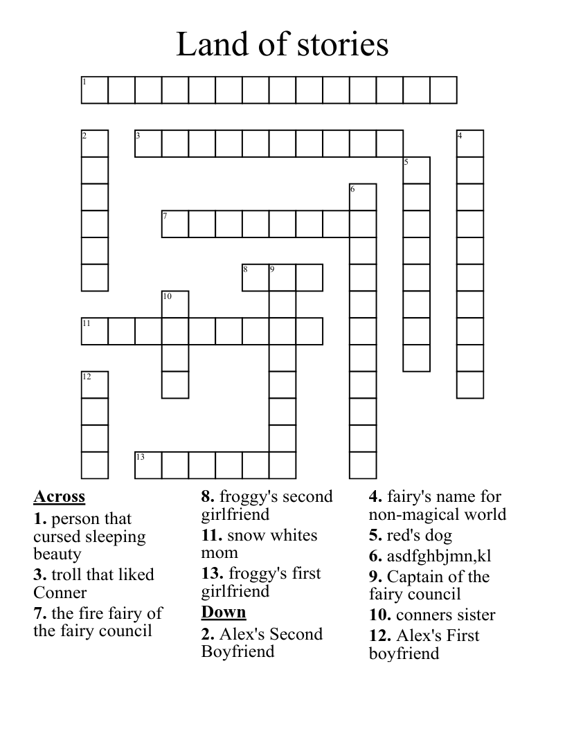 Land Of Stories Crossword WordMint