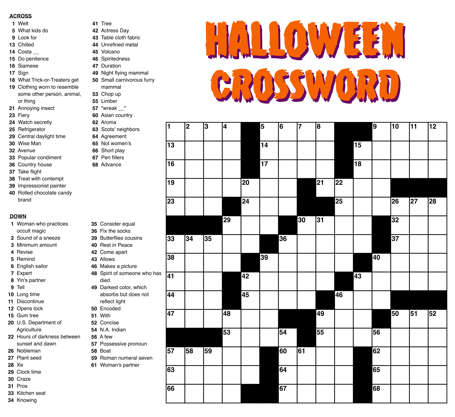 easy crossword puzzles free printable