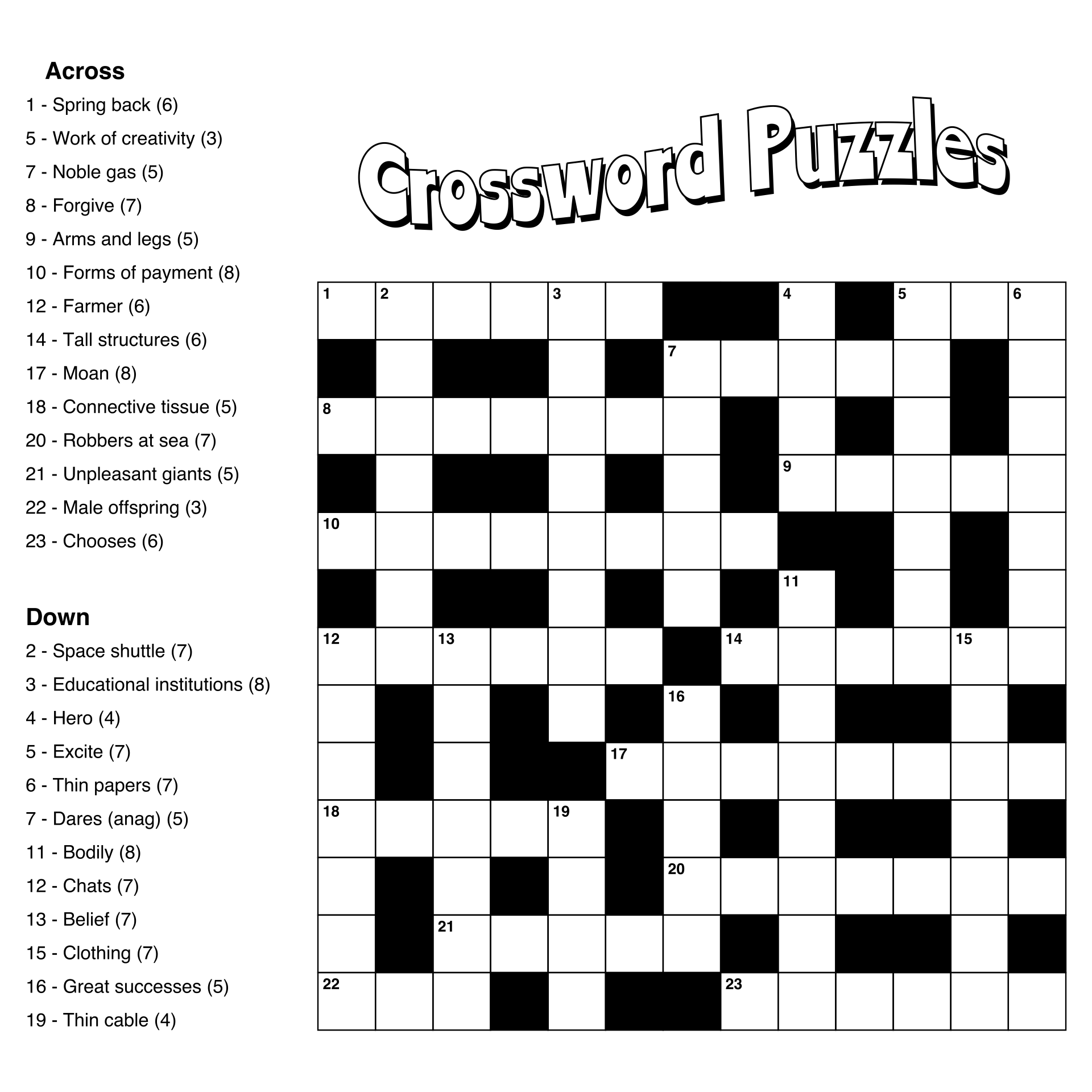Large Print Easy Crossword Puzzles 10 Free PDF Printables Worksheets Library