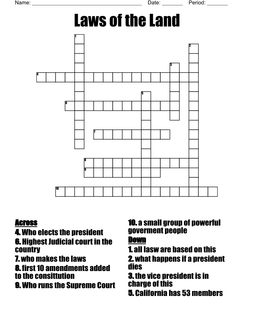 Laws Of The Land Crossword WordMint