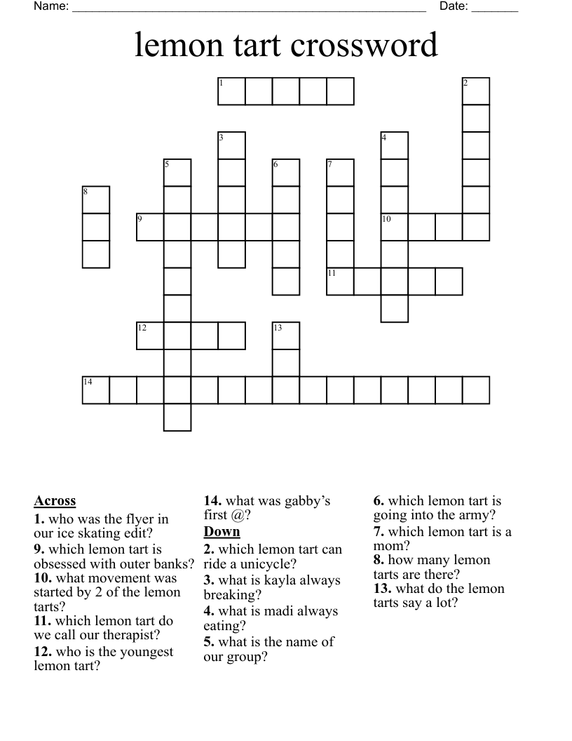 Lemon Tart Crossword WordMint