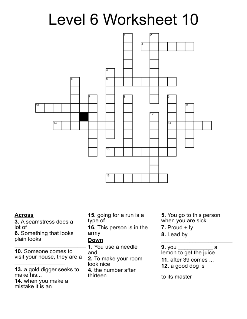 Level 6 Worksheet 10 Crossword WordMint